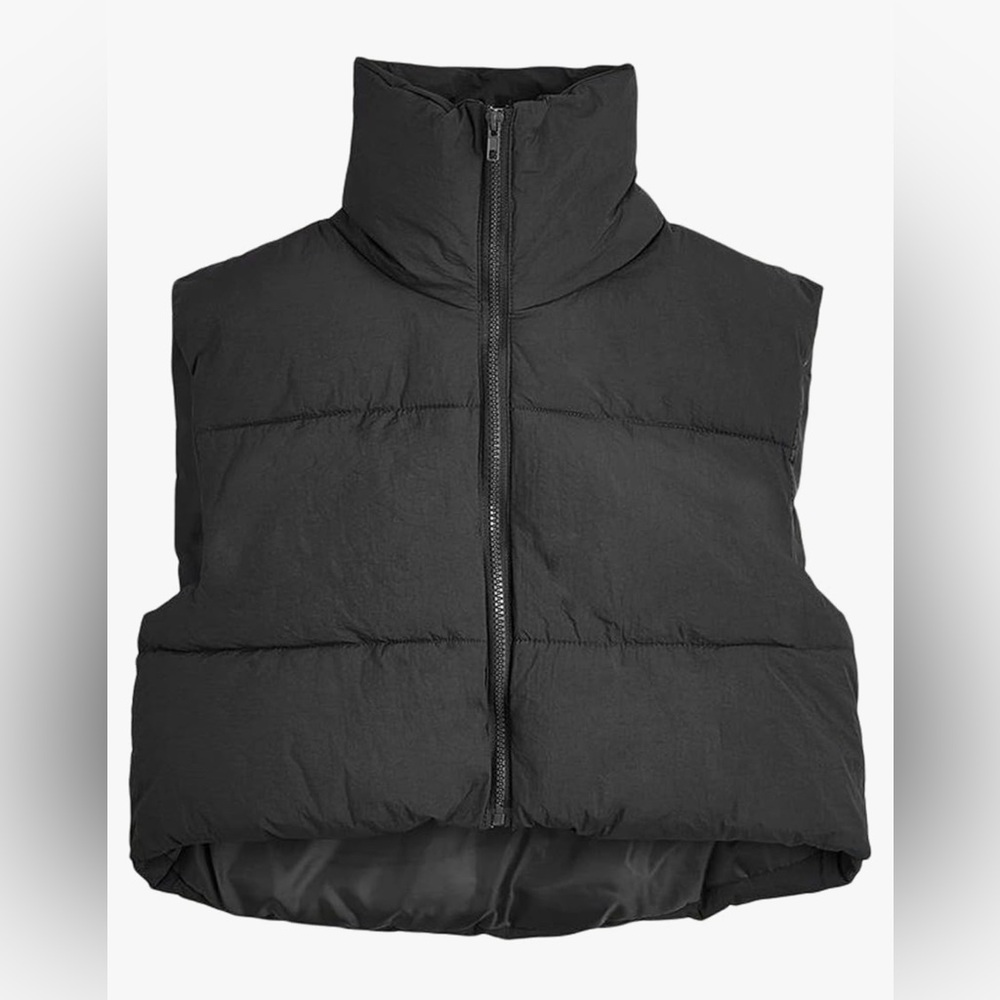 Cropped Black Puffer Vest With Pockets Size Large